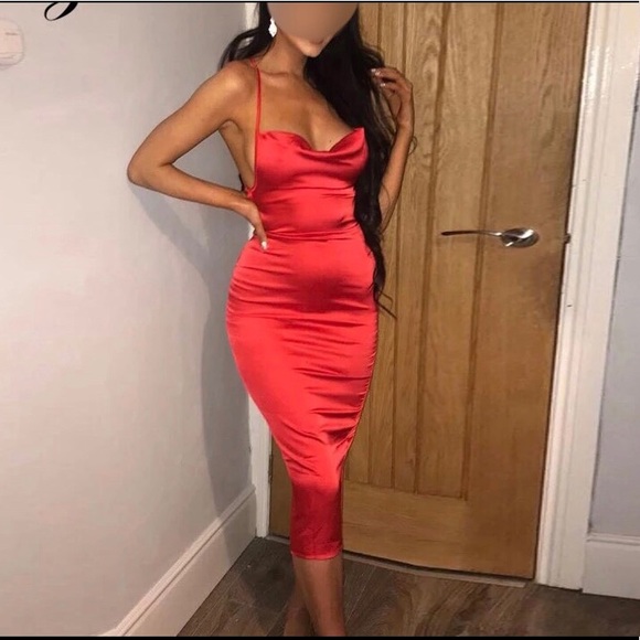 Women Neon Satin Lace Up Bodycon Dress - Picture 4 of 6